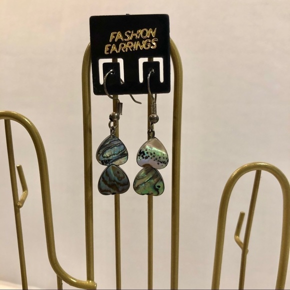Abalone Iridescent Heart Dangle Earrings - Picture 2 of 3